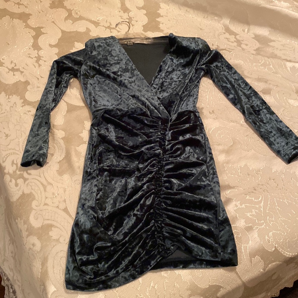 Beautiful velvet sea green blue dress